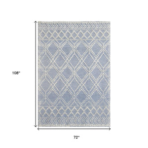 HomeRoots 5' Blue and Ivory Geometric Handmade Area Rug - Modern Style for Living Rooms and Bedrooms 6' X 9' 475235