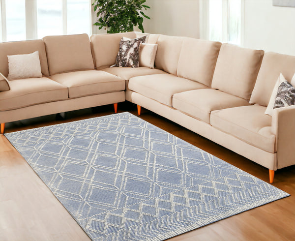 Homeroots 6' X 9' Blue And Ivory Geometric Handmade Area Rug  Polyester 475235