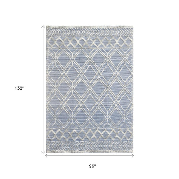 HomeRoots 5' Blue and Ivory Geometric Handmade Area Rug - Modern Style for Living Rooms and Bedrooms 8' X 11' 475236