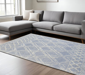 HomeRoots 9' Blue Ivory Tribal Geometric Area Rug - Plush, Durable, and Stain-Resistant for Modern Spaces 9' X 13' 475237