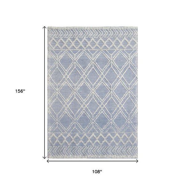 HomeRoots 9' Blue Ivory Tribal Geometric Area Rug - Plush, Durable, and Stain-Resistant for Modern Spaces 9' X 13' 475237