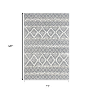 HomeRoots 5' Handmade Gray and Ivory Geometric Area Rug - Modern, Durable, and Stylish for Any Room 6' X 9' 475239