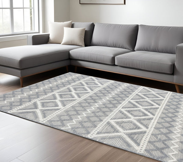 HomeRoots 5' Handmade Gray and Ivory Geometric Area Rug - Modern, Durable, and Stylish for Any Room 8' X 11' 475240