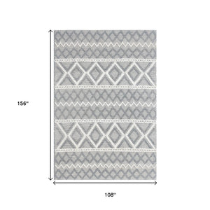 HomeRoots 9' Gray and Ivory Geometric Diamond Boho Chic Area Rug for Modern Living Room and Cozy Spaces 9' X 13' 475241
