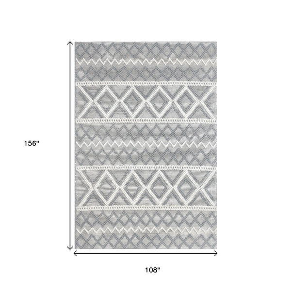 HomeRoots 9' Gray and Ivory Geometric Diamond Boho Chic Area Rug for Modern Living Room and Cozy Spaces 9' X 13' 475241