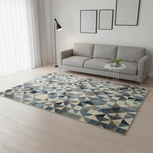HomeRoots 5' Geometric Area Rug in Beige, Blue, and Gray - Stylish, Durable, Stain-Resistant for Modern Spaces 5' X 8' 475244