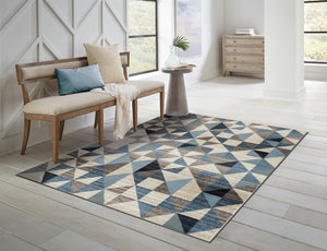 Homeroots 5' X 8' Blue Geometric Area Rug  Polypropylene 475244