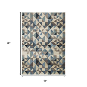 HomeRoots 5' Geometric Area Rug in Beige, Blue, and Gray - Stylish, Durable, Stain-Resistant for Modern Spaces 5' X 8' 475244