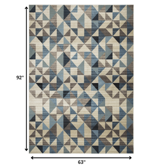 Homeroots 5' X 8' Blue Geometric Area Rug  Polypropylene 475244