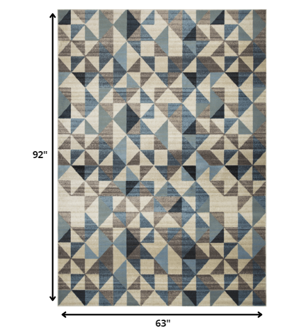 Homeroots 5' X 8' Blue Geometric Area Rug  Polypropylene 475244