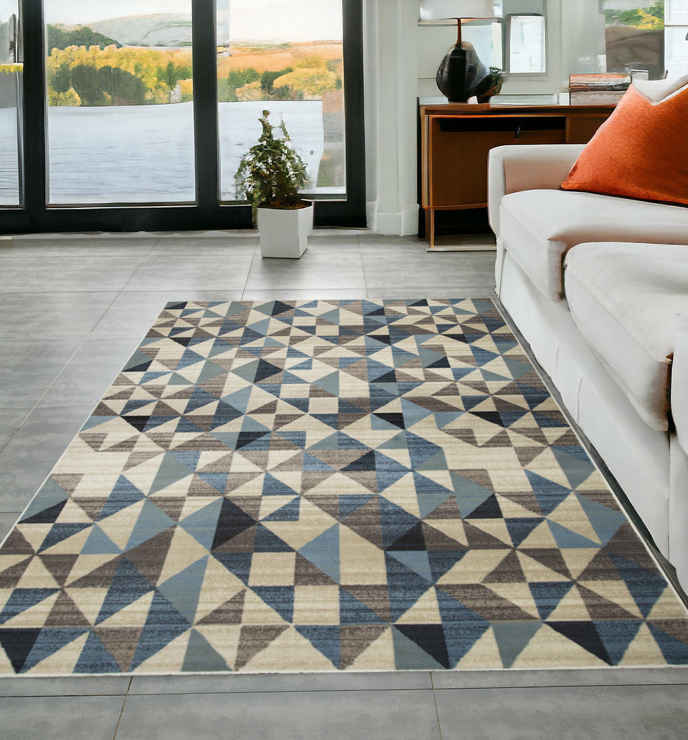 Homeroots 5' X 8' Blue Geometric Area Rug  Polypropylene 475244