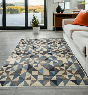 Homeroots 5' X 8' Blue Geometric Area Rug  Polypropylene 475244