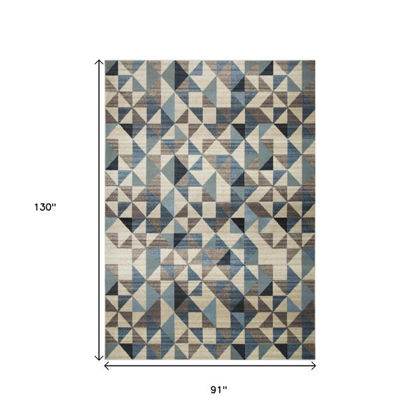 HomeRoots 5' Geometric Area Rug in Beige, Blue, and Gray - Stylish, Durable, Stain-Resistant for Modern Spaces 8' X 11' 475245