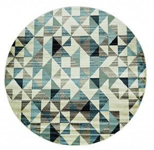 HomeRoots 8' Geometric Area Rug in Beige, Blue, and Gray - Modern Durable Design for Stylish Home Décor 8' Round 475246