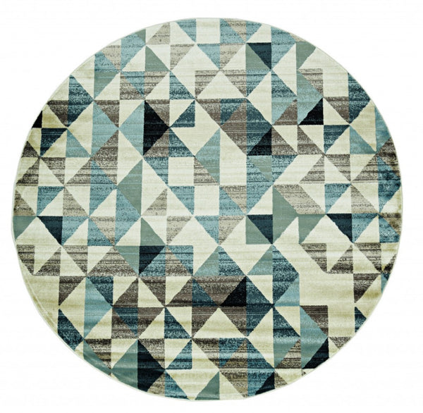 HomeRoots 8' Geometric Area Rug in Beige, Blue, and Gray - Modern Durable Design for Stylish Home Décor 8' Round 475246