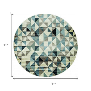 HomeRoots 8' Geometric Area Rug in Beige, Blue, and Gray - Modern Durable Design for Stylish Home Décor 8' Round 475246