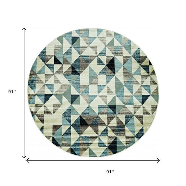 HomeRoots 8' Geometric Area Rug in Beige, Blue, and Gray - Modern Durable Design for Stylish Home Décor 8' Round 475246