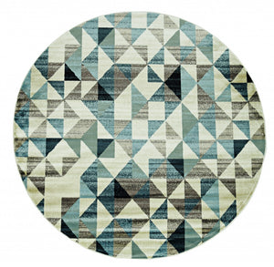 HomeRoots 8' Geometric Area Rug in Beige, Blue, and Gray - Modern Durable Design for Stylish Home Décor 8' Round 475246