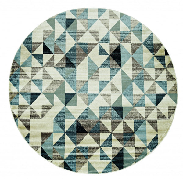 HomeRoots 8' Geometric Area Rug in Beige, Blue, and Gray - Modern Durable Design for Stylish Home Décor 8' Round 475246