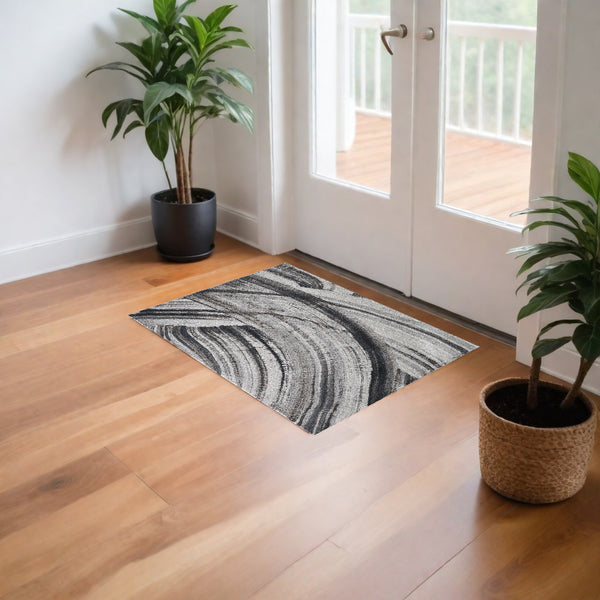 Homeroots 3' X 5' Gray And Ivory Abstract Area Rug  Polypropylene 475247