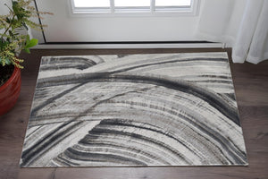 HomeRoots 3' Gray and Ivory Abstract Area Rug – Stylish Modern Design, Durable, Easy-Care for Family Spaces 3' X 5' 475247