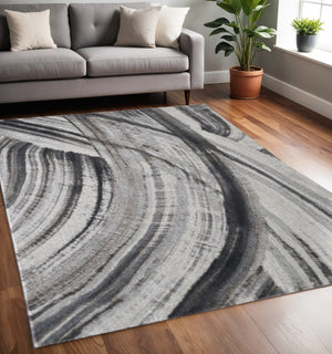 HomeRoots 3' Gray and Ivory Abstract Area Rug – Stylish Modern Design, Durable, Easy-Care for Family Spaces 5' X 8' 475248