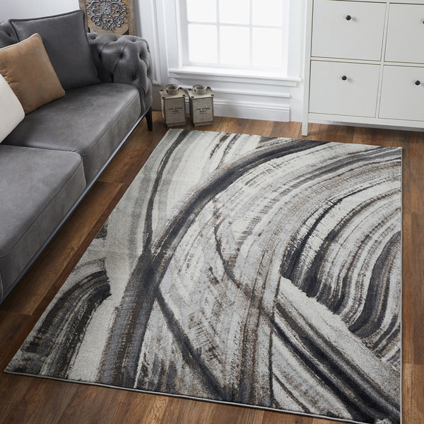 Homeroots 5' X 8' Gray And Ivory Abstract Area Rug  Polypropylene 475248