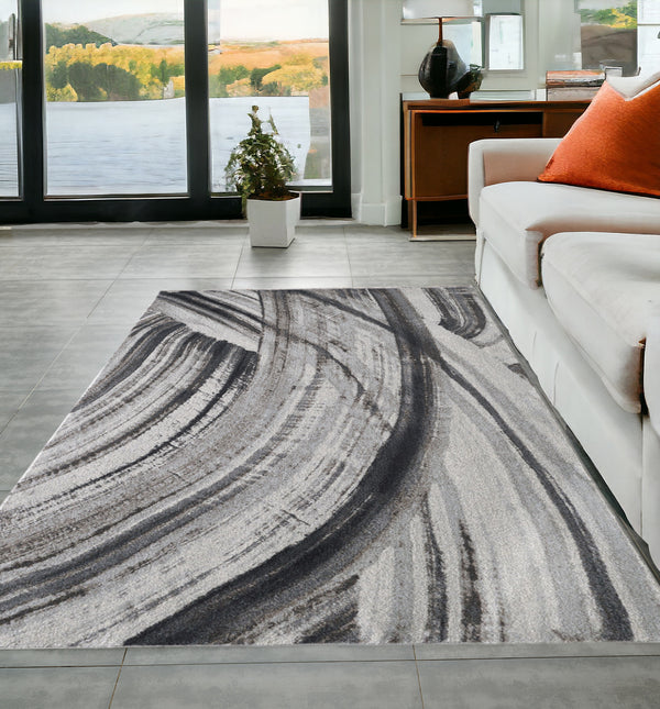 Homeroots 5' X 8' Gray And Ivory Abstract Area Rug  Polypropylene 475248
