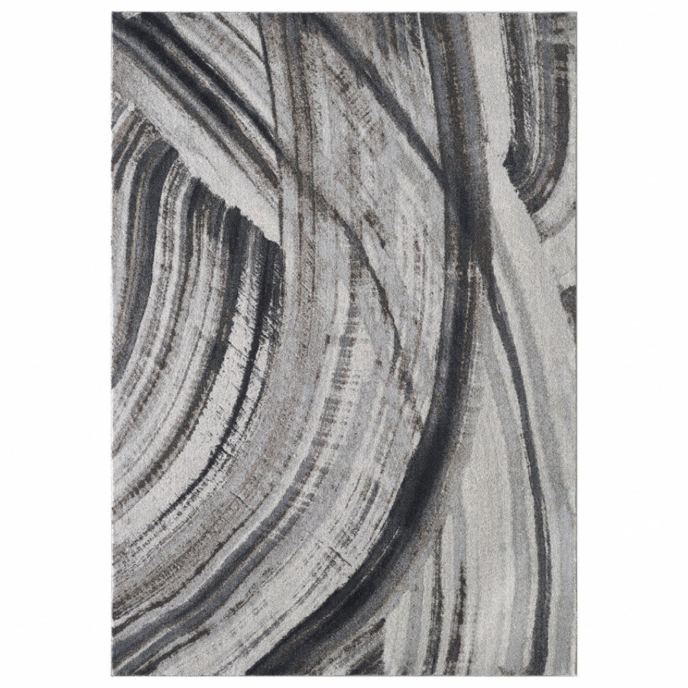 HomeRoots 3' Gray and Ivory Abstract Area Rug – Stylish Modern Design, Durable, Easy-Care for Family Spaces 7' X 10' 475249