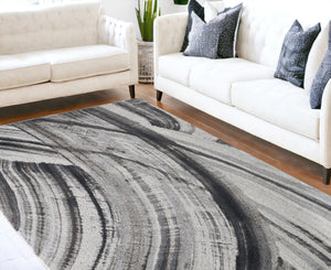 Homeroots 7' X 10' Gray And Ivory Abstract Area Rug  Polypropylene 475249