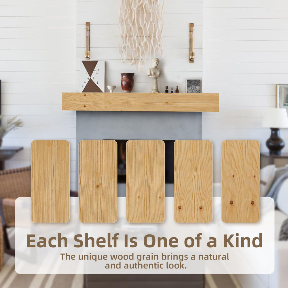 English Elm Fireplace Floating Mantel Shelf - Handcrafted Solid Pine Wood, Rustic Display Shelf, Wall-Mounted Decor T3210P391508