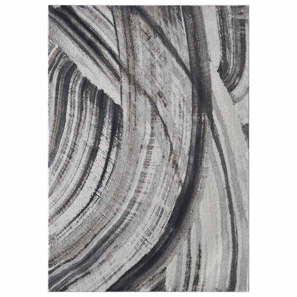 Homeroots 10' X 13' Gray Ivory Abstract Strokes Modern Area Rug  Polypropylene 475251
