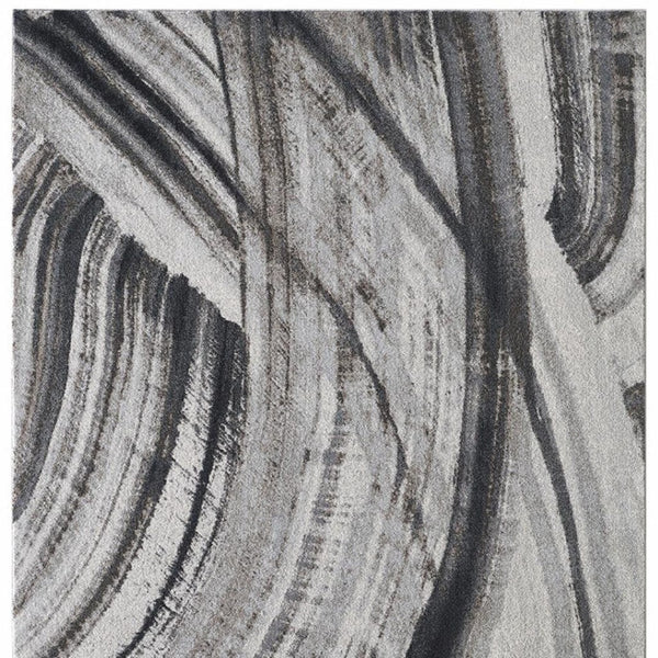 HomeRoots 10' Modern Area Rug with Gray Ivory Abstract Strokes - Durable, Stain-Resistant & Easy to Clean 10' X 13' 475251