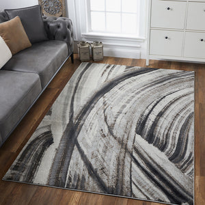 Homeroots 10' X 13' Gray Ivory Abstract Strokes Modern Area Rug  Polypropylene 475251