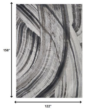 Homeroots 10' X 13' Gray Ivory Abstract Strokes Modern Area Rug  Polypropylene 475251