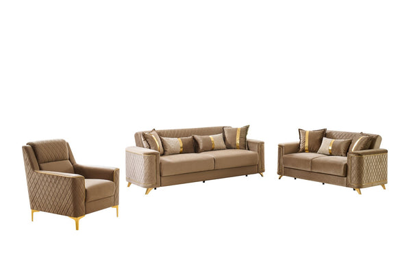 English Elm Lisa 3 Piece Living Room Sofa Set Copper Upholstery Birch Frame Gold Steel Legs B009S02226