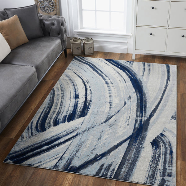 Homeroots 7' X 10' Ivory And Blue Abstract Area Rug  Polypropylene 475254