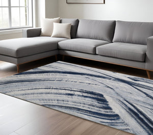 HomeRoots 10' Navy Ivory Abstract Strokes Area Rug - Modern Design for Stylish Living Spaces, Soft & Durable 10' X 13' 475256