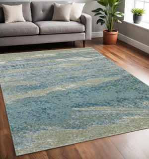 HomeRoots 5' Blue and Green Abstract Area Rug - Modern Style, Durable, Stain-Resistant for High-Traffic Areas 5' X 8' 475258