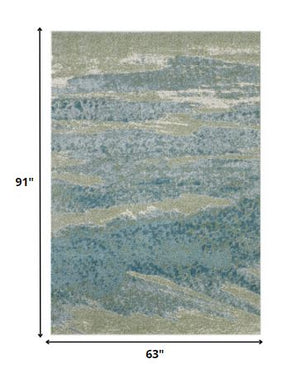 Homeroots 5' X 8' Blue And Green Abstract Area Rug  Polypropylene 475258