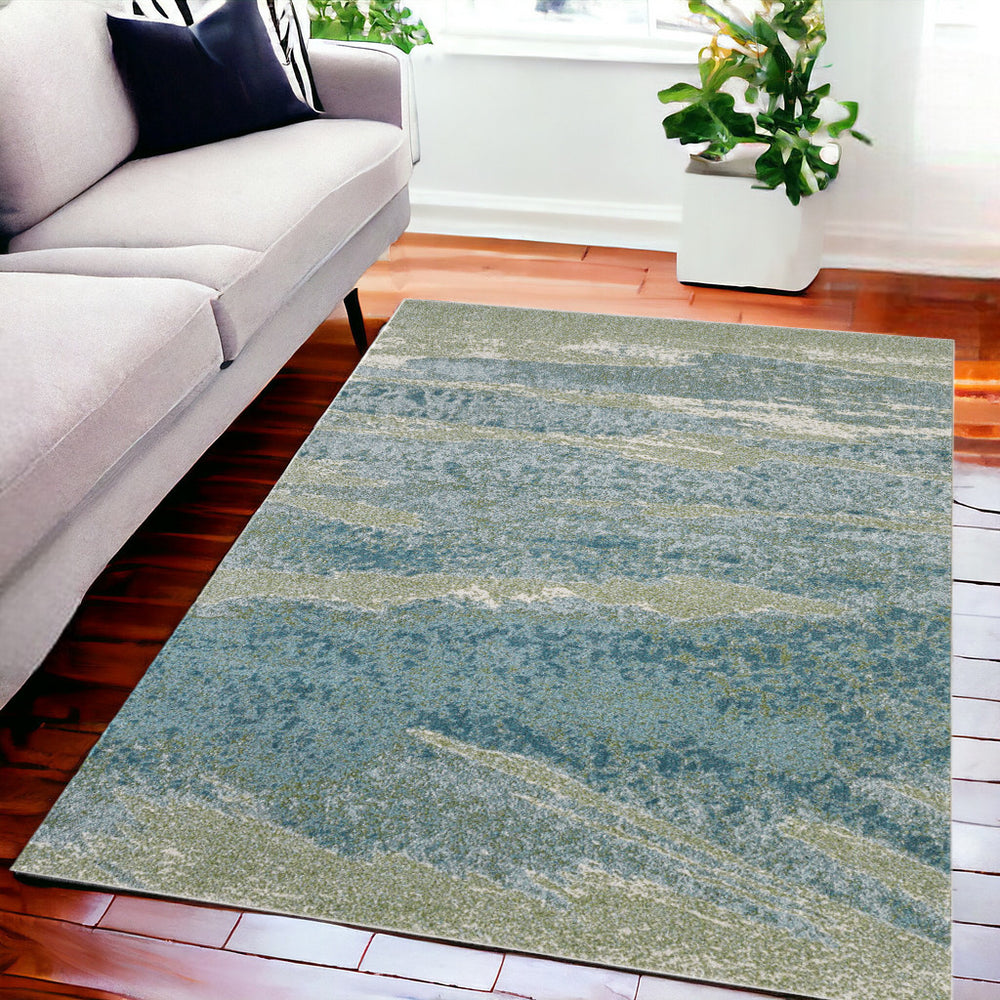 Homeroots 5' X 8' Blue And Green Abstract Area Rug  Polypropylene 475258