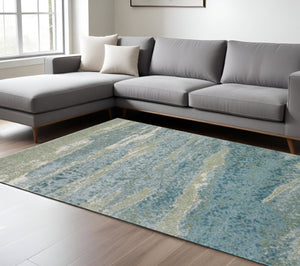 HomeRoots 5' Blue and Green Abstract Area Rug - Modern Style, Durable, Stain-Resistant for High-Traffic Areas 7' X 10' 475259
