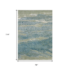 HomeRoots 5' Blue and Green Abstract Area Rug - Modern Style, Durable, Stain-Resistant for High-Traffic Areas 7' X 10' 475259