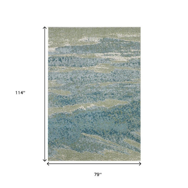 HomeRoots 5' Blue and Green Abstract Area Rug - Modern Style, Durable, Stain-Resistant for High-Traffic Areas 7' X 10' 475259