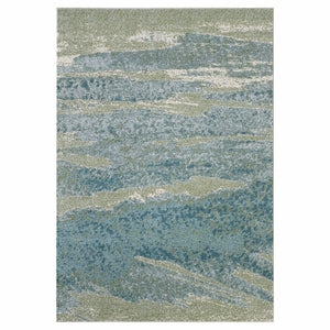 HomeRoots 5' Blue and Green Abstract Area Rug - Modern Style, Durable, Stain-Resistant for High-Traffic Areas 8' X 11' 475260