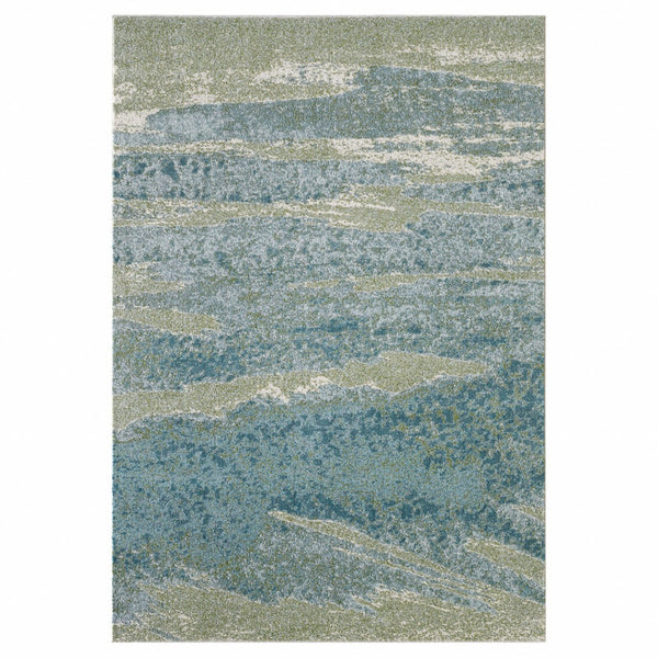 HomeRoots 5' Blue and Green Abstract Area Rug - Modern Style, Durable, Stain-Resistant for High-Traffic Areas 8' X 11' 475260