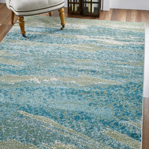 HomeRoots 5' Blue and Green Abstract Area Rug - Modern Style, Durable, Stain-Resistant for High-Traffic Areas 8' X 11' 475260