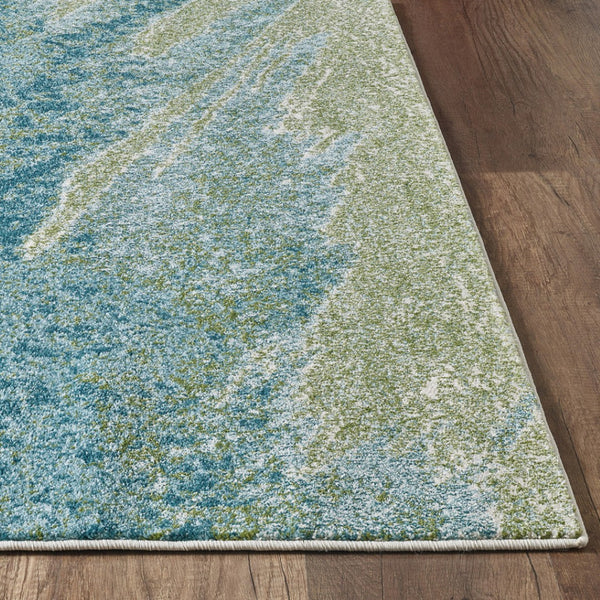 HomeRoots 5' Blue and Green Abstract Area Rug - Modern Style, Durable, Stain-Resistant for High-Traffic Areas 8' X 11' 475260