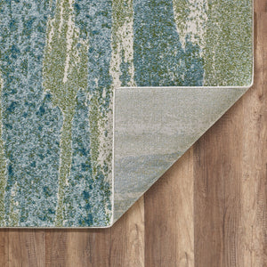 HomeRoots 5' Blue and Green Abstract Area Rug - Modern Style, Durable, Stain-Resistant for High-Traffic Areas 8' X 11' 475260