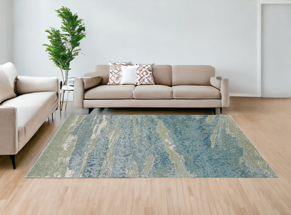 Homeroots 10' X 13' Blue Sage Impressionistic Ocean Area Rug  Polypropylene 475261